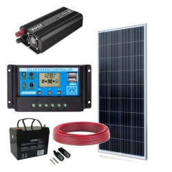 Zestaw Solarny Panel 140W + Regulator LCD USB, AGM 65Ah, Sinus 500W